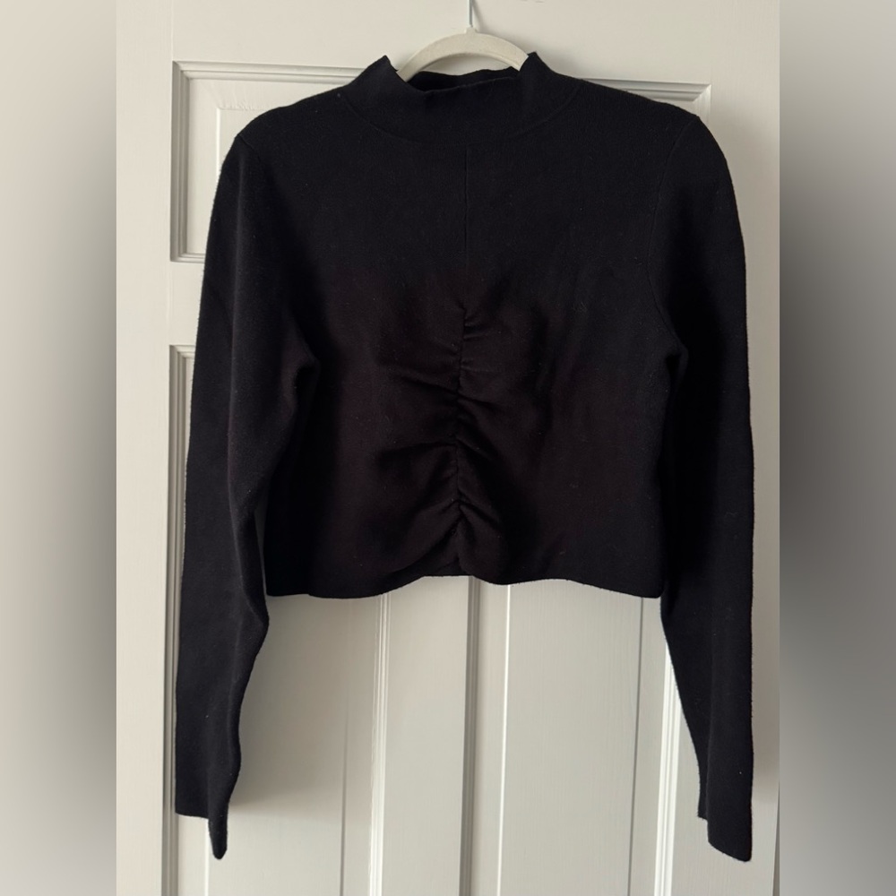 Black Ruched Long Sleeve Top from Anthropology